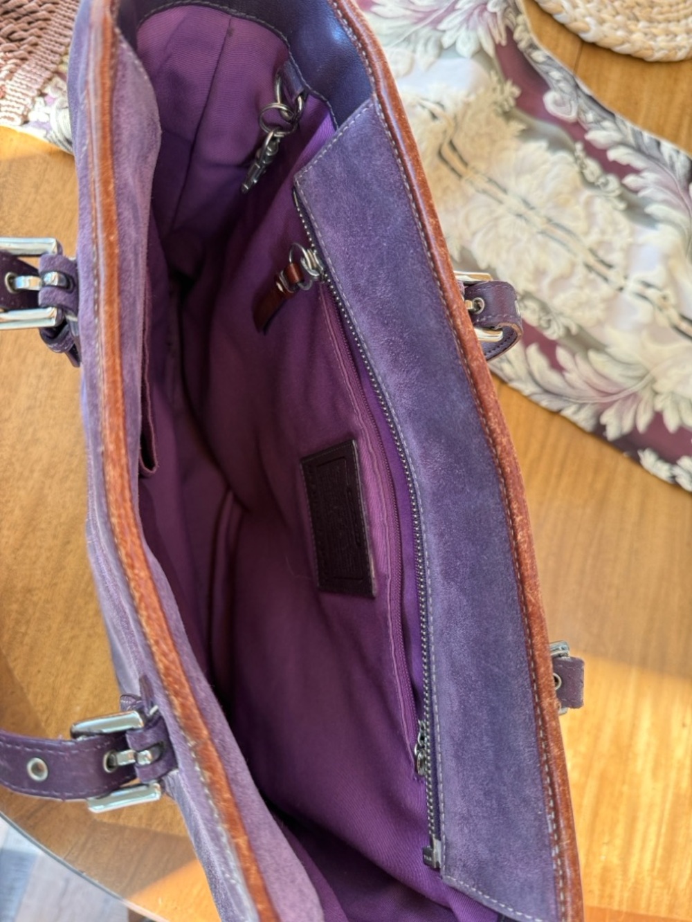 Coach Purple Suede Tote with Leather Straps - Picture 10 of 11